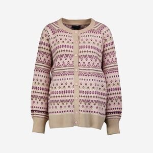 Cynthia Rowley Cardigan Sweater Womens 1X Pink Buttons Fair Isle Geometric